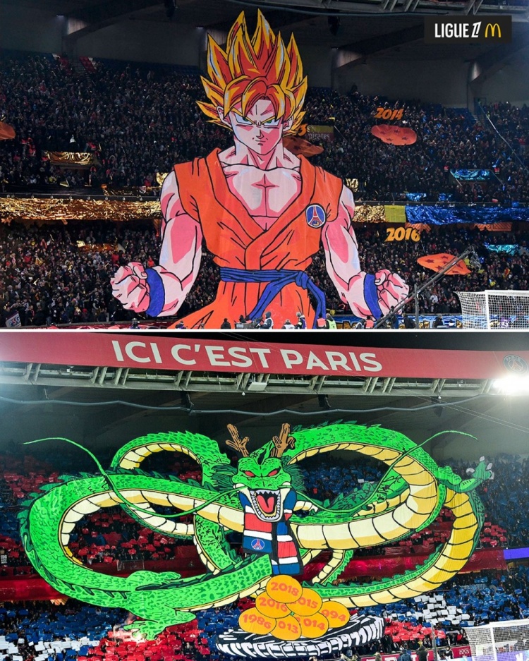逝世一周年，法甲官推曬昔日巴黎主場龍珠TIFO：鳥山明經典永存